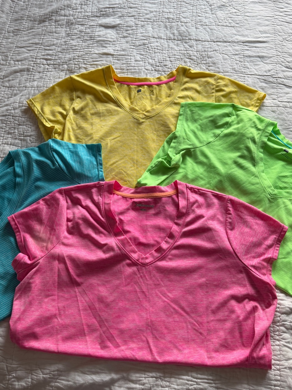 Bundle of four Women’s Neon V-Neck Tee - Pink, Green, Yellow, Blue